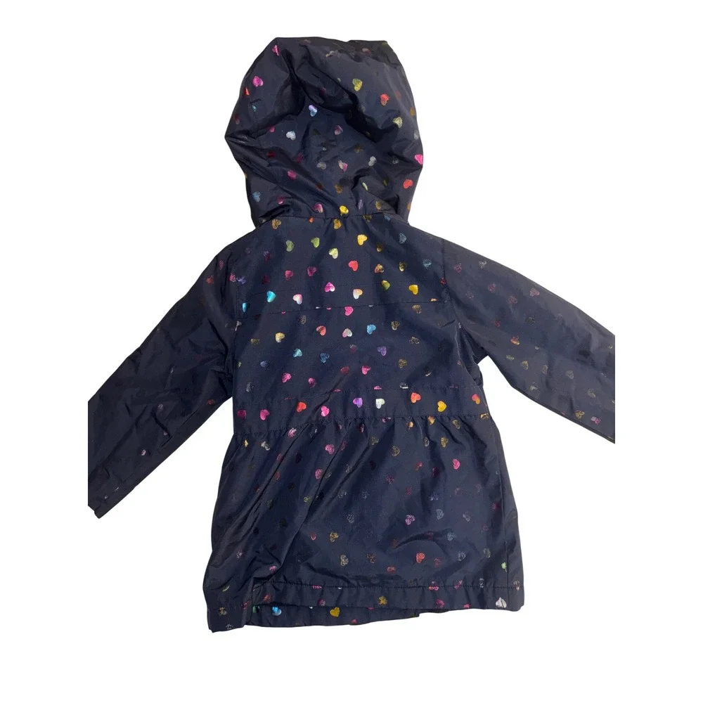 London Fog Kids Girls 3T Navy Blue Rainbow Heart Hooded Raincoat Jacket